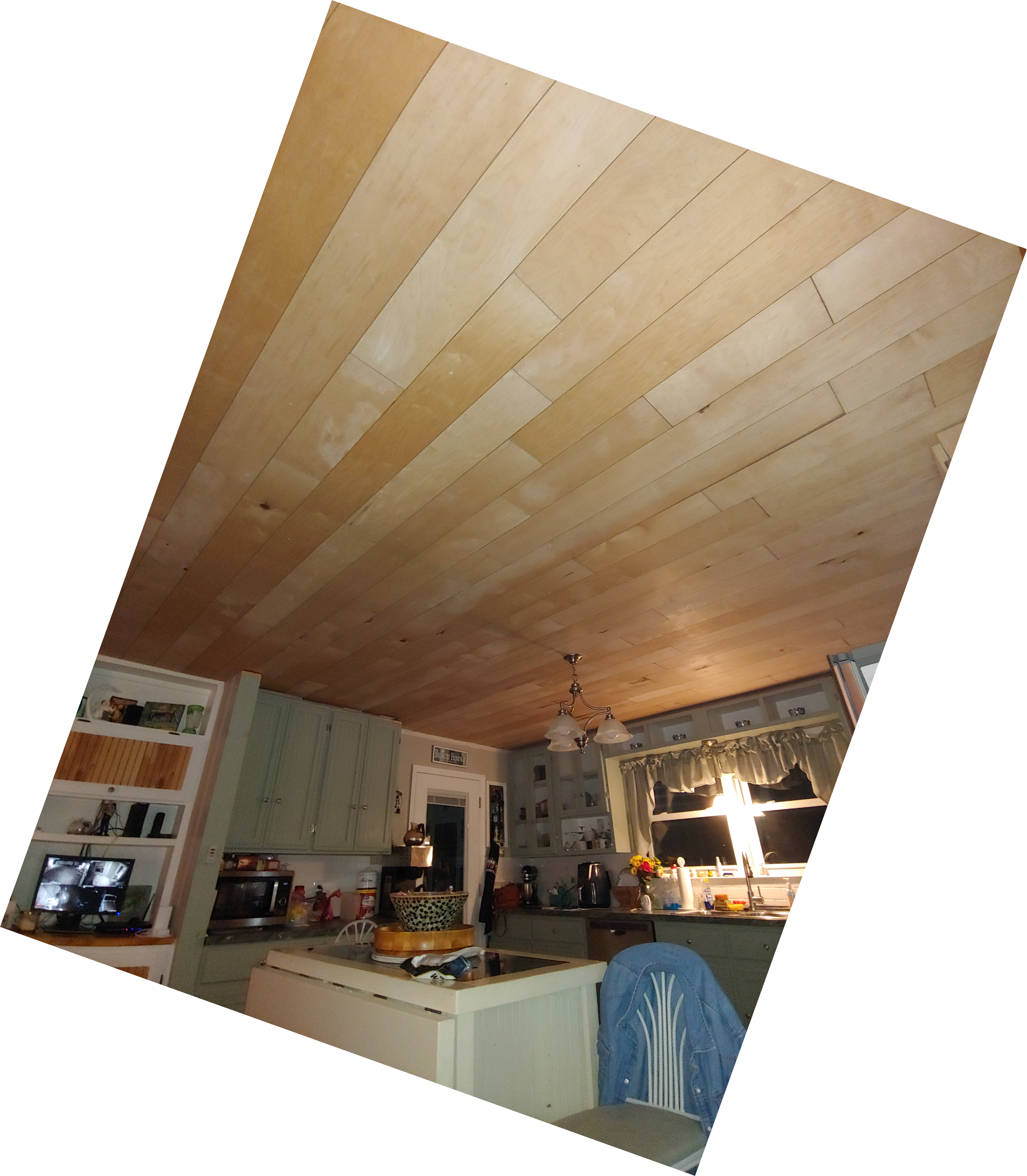 Hardwood Flooring installed on a ceiling
